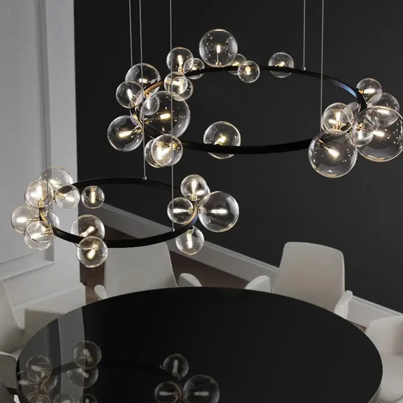 Modern black glass bubble chandelier with clear glass globe bulbs for dining room decorbites glass bubble pendant light