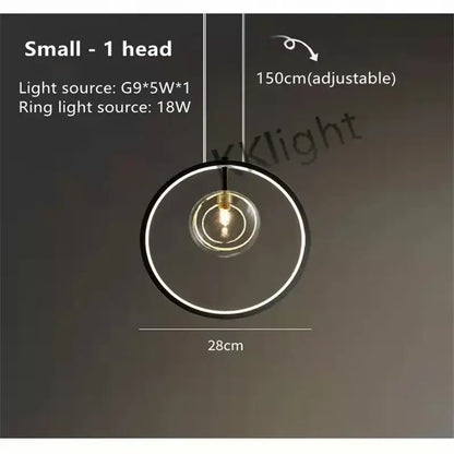 Modern black glass bubble chandelier led pendant light with a glowing ring and clear glass bulb for dining room decorbites glass bubble