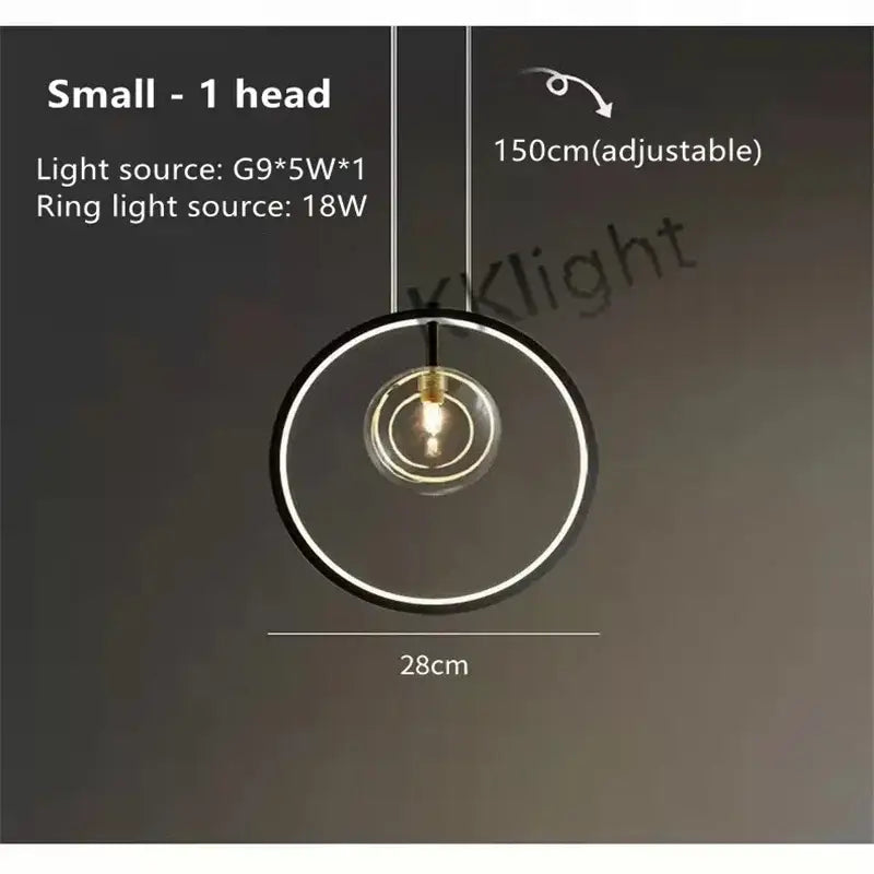 Modern black glass bubble chandelier led pendant light with a glowing ring and clear glass bulb for dining room decorbites glass bubble