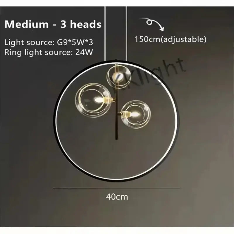 Modern black glass bubble chandelier with three clear glass globe bulbs and sleek circular frame for dining room decorbites glass