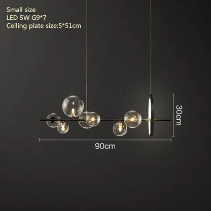Modern black metal glass bubble chandelier with clear globe bulbs and sleek linear design for dining room decorbites light