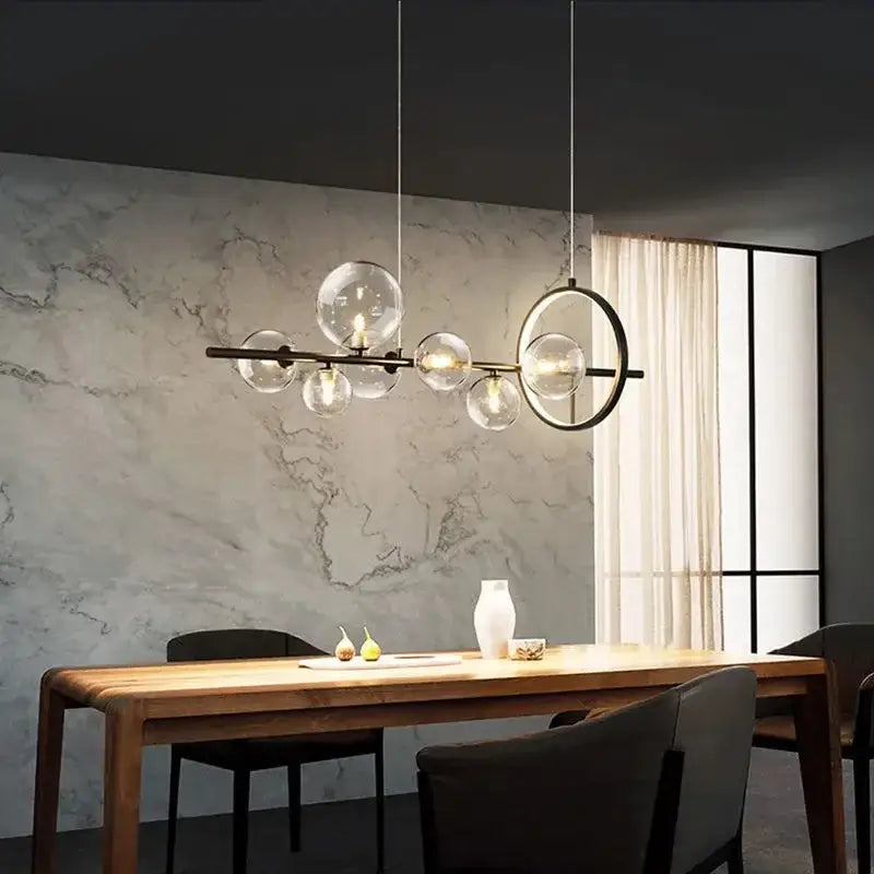 Modern black glass bubble chandelier dining room light with sleek black metal frame decorbites glass bubble pendant light