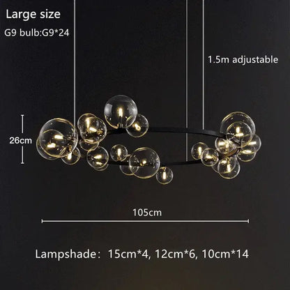Modern black metal glass bubble chandelier with clear globe shades in varying sizes for dining room light decorbites glass bubble
