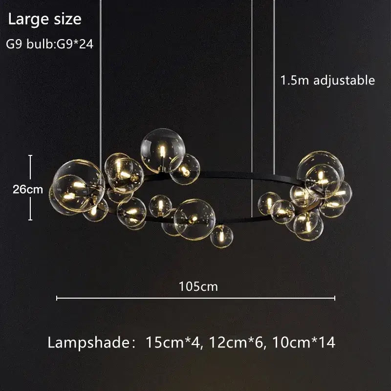 Modern black metal glass bubble chandelier with clear globe shades in varying sizes for dining room light decorbites glass bubble