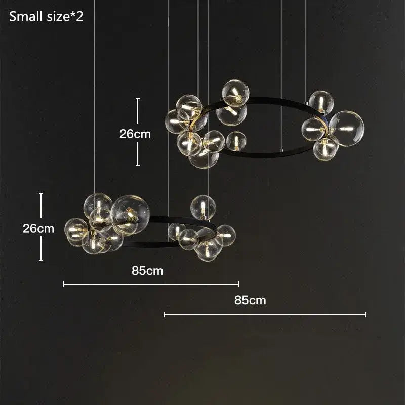 Modern black glass bubble chandelier with clear globe bulbs and gold accents for dining room decorbites glass bubble light