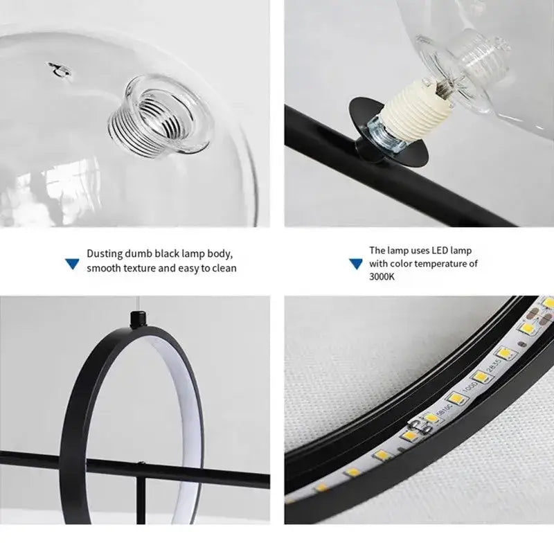 Modern black glass bubble chandelier dining room light with clear glass dome and led strip lighting decorbites glass bubble