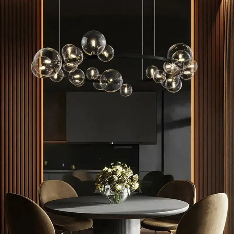 Modern black glass bubble chandelier with sleek metal frame for dining room light decorbites glass bubble design