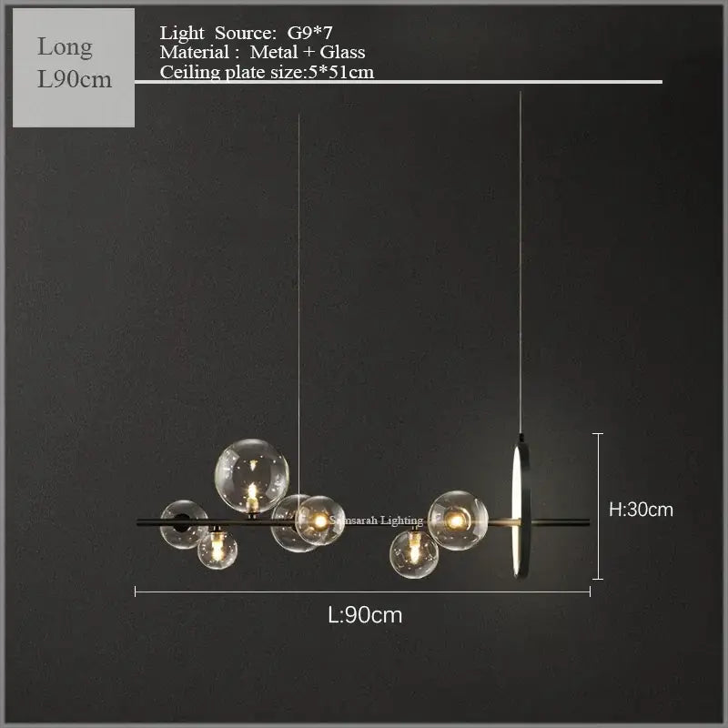 Modern black metal and glass bubble led pendant chandelier with seven globe lights for dining room decorbites glass bubble