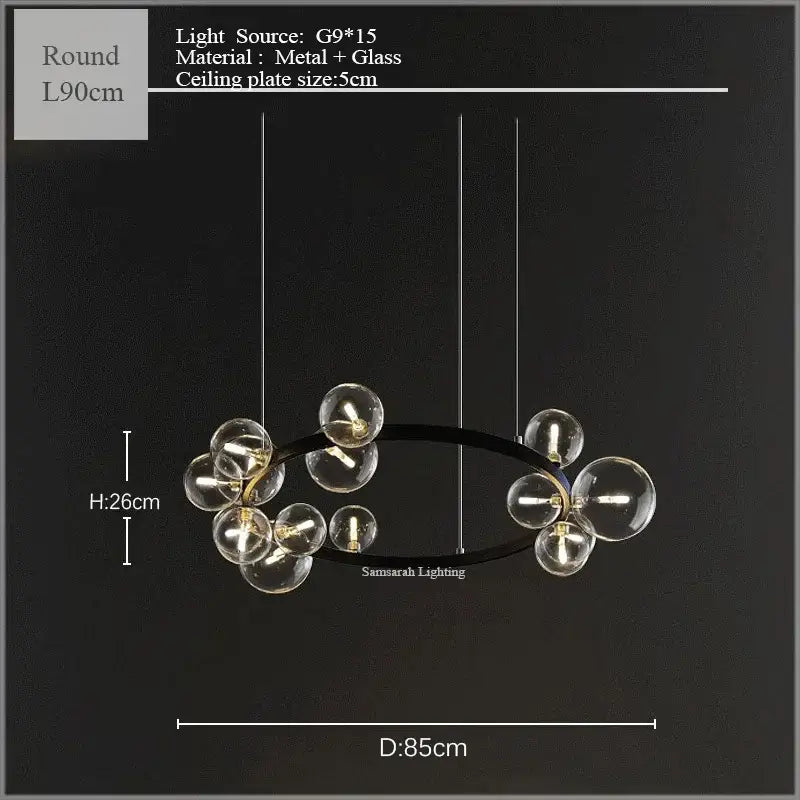 Modern black metal and glass bubble led ceiling chandelier with clear spherical bulbs for dining room decorbites glass bubble