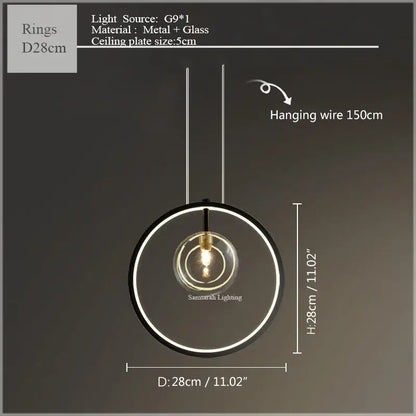 Modern black glass bubble led ceiling chandelier with glowing led ring and metal glass construction for dining room decorbites glass bubble