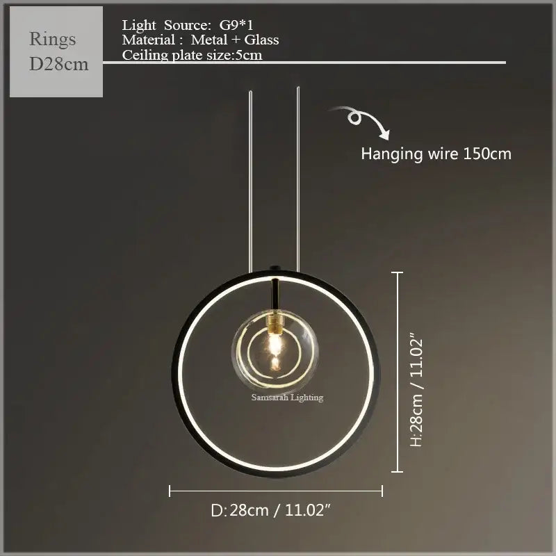 Modern black glass bubble led ceiling chandelier with glowing led ring and metal glass construction for dining room decorbites glass bubble