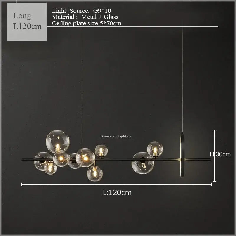 Modern black metal and glass bubble led ceiling chandelier with minimalist design for dining room decorbites glass bubble