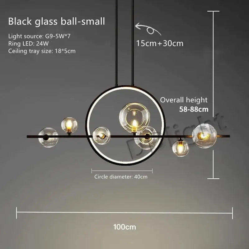 Modern black glass bubble led chandelier with circular frame and hanging bulbs ideal for dining room decorbites glass bubble