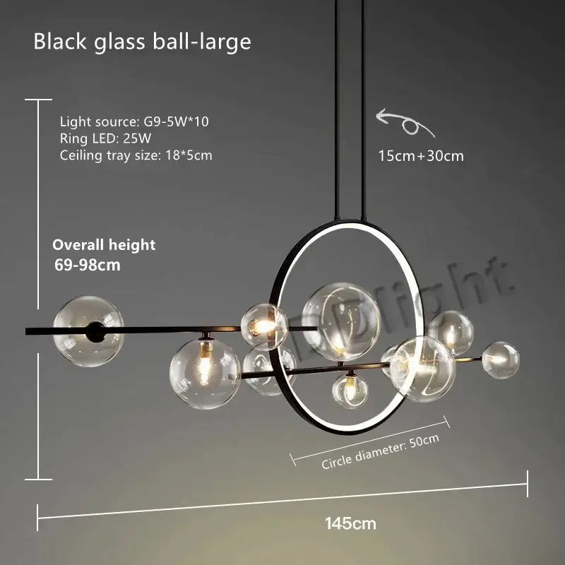 Modern black glass bubble led chandelier with sleek circular frame and clear bulbs for dining room decorbites glass bubble