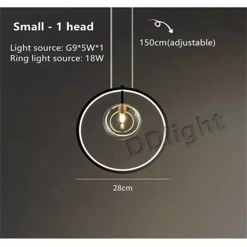Modern black glass bubble led chandelier with glowing ring and exposed bulb for dining room decorbites glass bubble