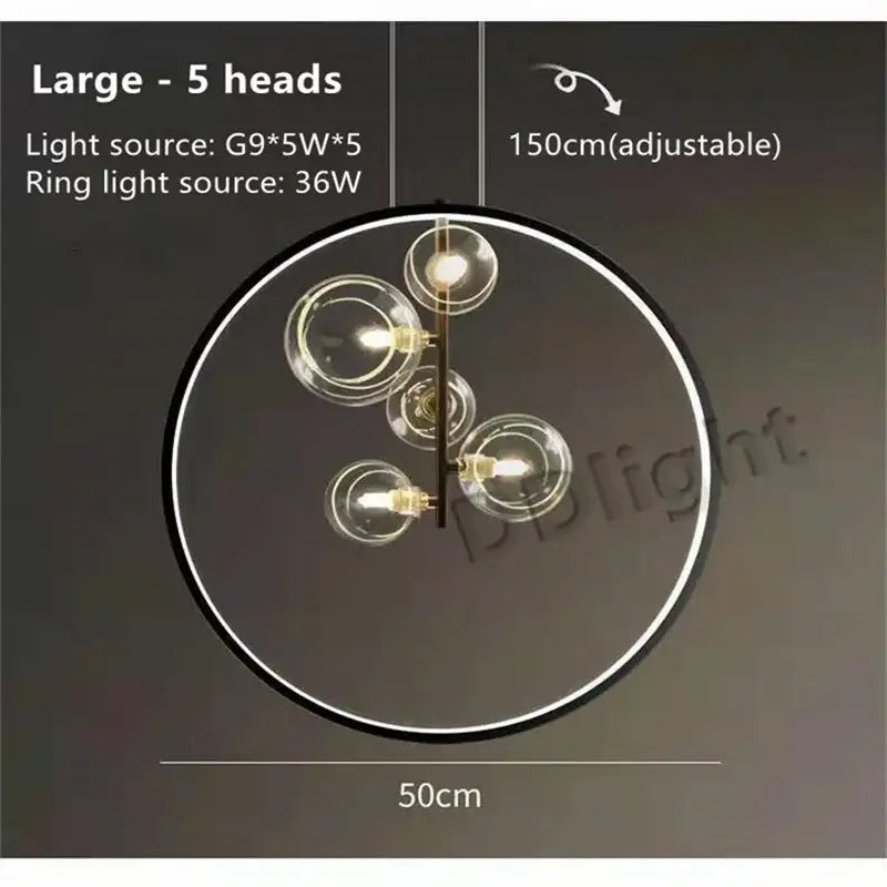 Modern black glass bubble led chandelier with five clear glass globes and sleek frame for dining room decorbites glass bubble