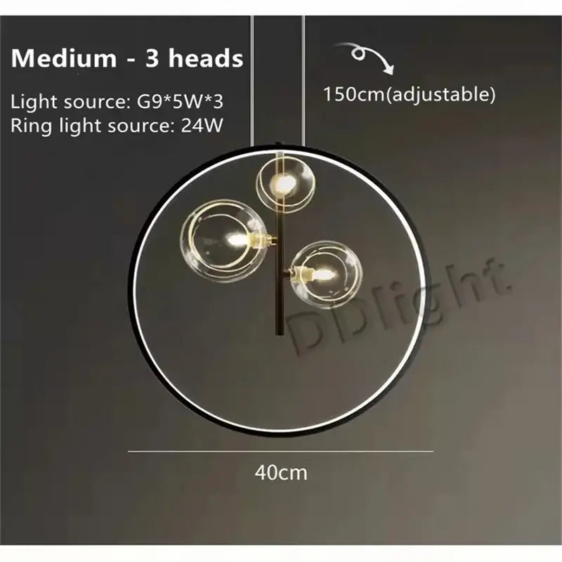 Modern black glass bubble led chandelier with three clear glass globe bulbs and circular ring design for dining room decorbites glass bubble