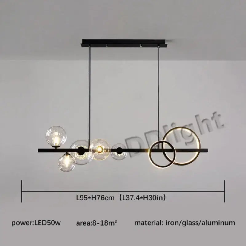 Modern black glass bubble led chandelier with clear glass globe bulbs and circular ring accents for dining room decorbites glass bubble