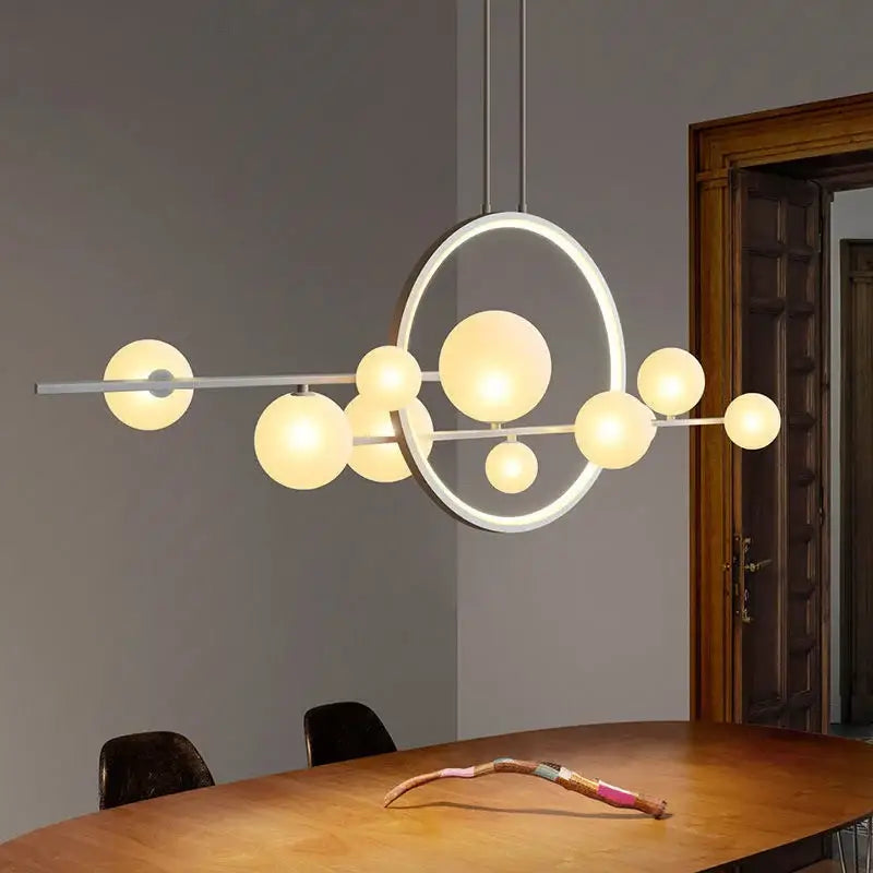 Modern black glass bubble led chandelier with silver metal frame and warm frosted glass spheres for dining room decorbites glass bubble