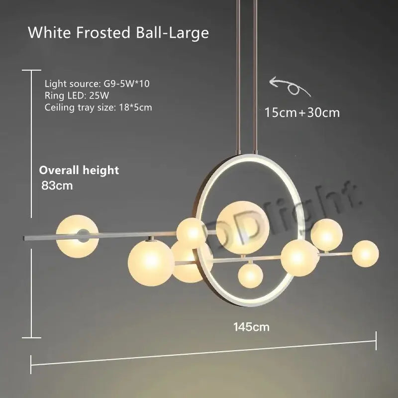 Modern white frosted glass pendant light with sleek metallic ring and spherical bulbs for decorbites glass bubble led chandelier