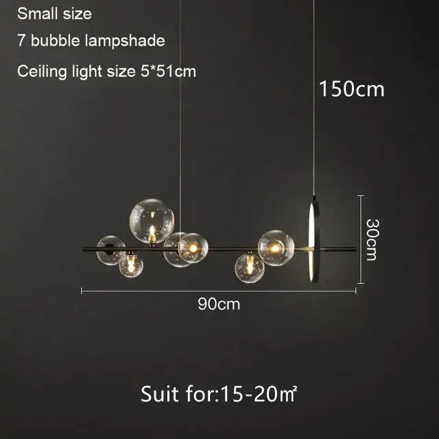 Modern black glass bubble led pendant chandelier with seven clear glass bubble lampshades on sleek metal bar for living room decorbites glass bubble
