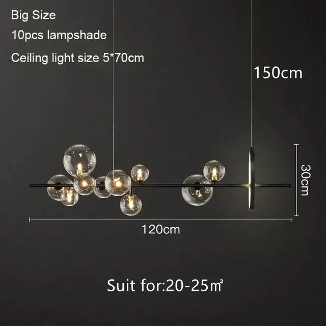 Modern black metal chandelier with ten clear glass globes for living room decorbites glass bubble led pendant lighting