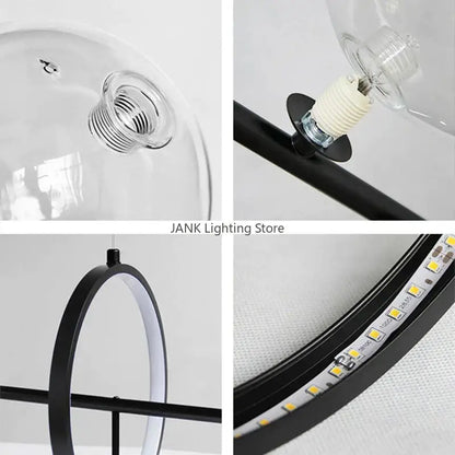 Modern black glass bubble led pendant chandelier with clear globe and integrated led strip lighting for living room decorbites glass bubble