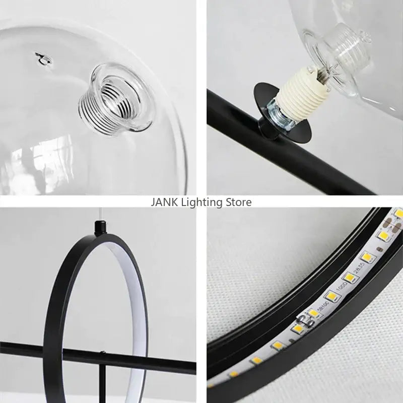 Modern black glass bubble led pendant chandelier with clear globe and integrated led strip lighting for living room decorbites glass bubble