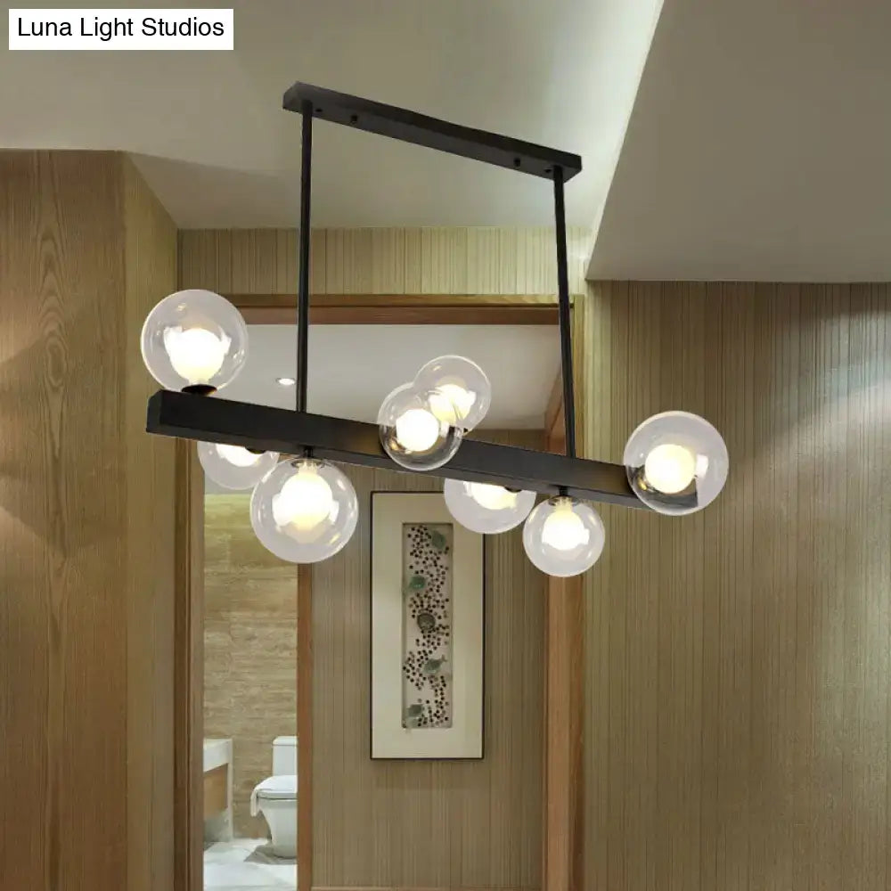 Modern black metal chandelier with clear glass globe bulbs for dining room by DecorBites™ linear pendant light