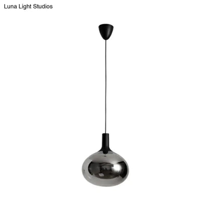 Modern Black Glass Elliptical Suspended Lighting Fixture for Restaurants