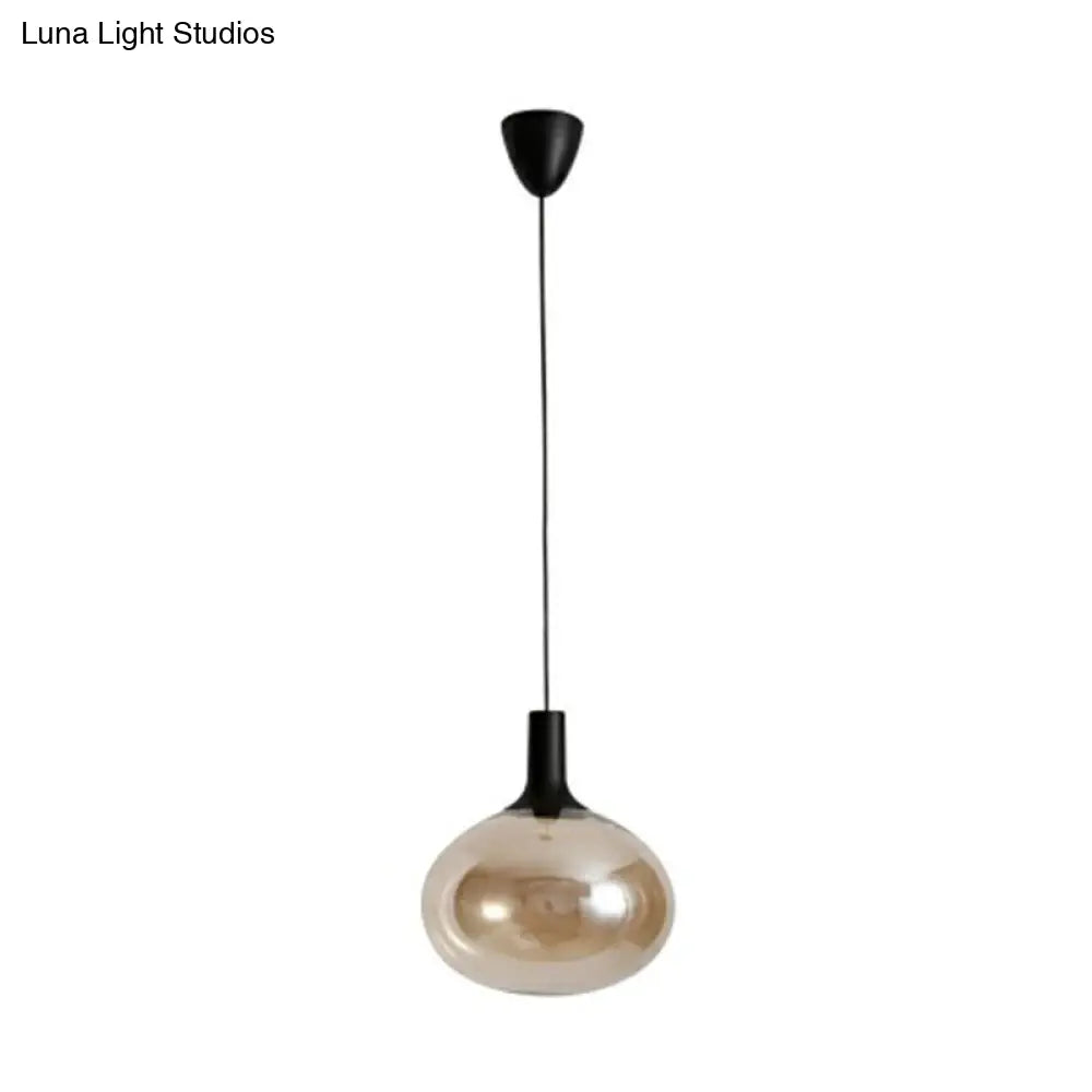 Modern Black Glass Elliptical Suspended Lighting Fixture for Restaurants