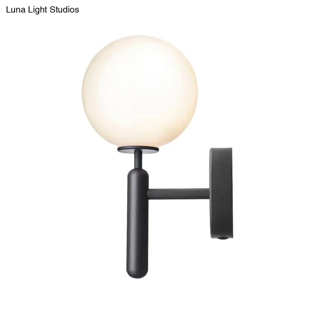 Modern black matte-finished wall lamp with spherical frosted glass globe light fixture for 220v-240v 110v-120v use