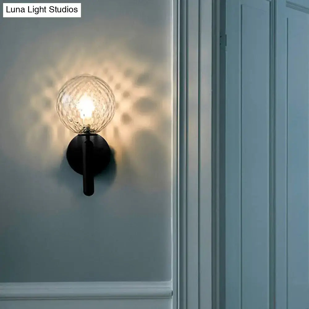 Modern black metal wall lamp with textured clear glass globe light fixture suitable for 220v-240v 110v-120v use