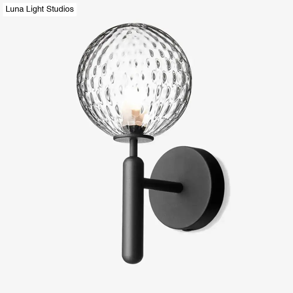 Modern black metal wall lamp with textured clear glass globe light fixture suitable for 220v-240v 110v-120v use