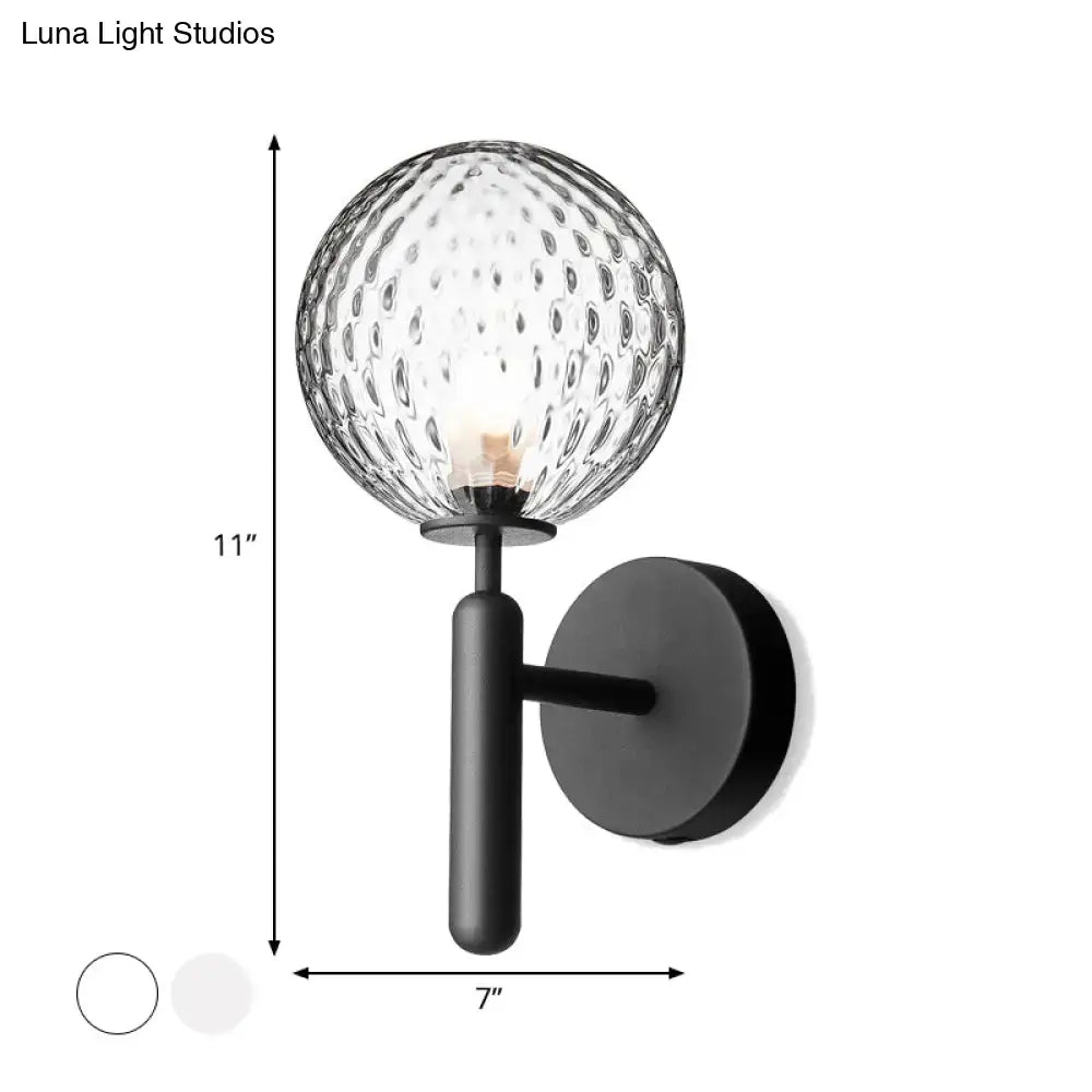 Modern black wall lamp with textured clear glass globe light fixture suitable for 220v-240v 110v-120v use