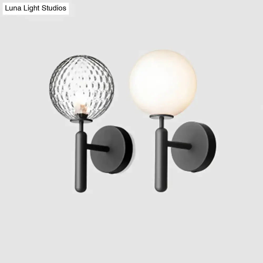Modern black glass globe wall lamp with spherical textured and frosted shades on matte metal arms light fixture 220v-240v