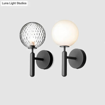 Modern black glass globe wall lamp with spherical textured and frosted shades on matte metal arms light fixture 220v-240v