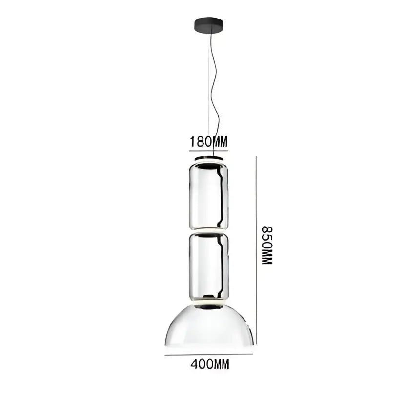 Modern black glass led pendant light with clear glass three stacked cylinders and dome base for dining room lighting