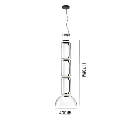 Modern black glass led pendant light with clear glass three stacked cylindrical sections for dining room illumination