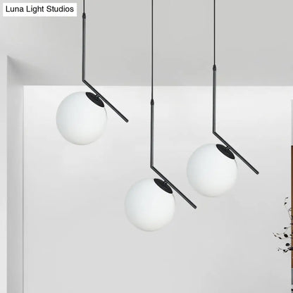 Modern Black Glass Orb Cluster Pendant Light with Angled Arm - 3-Light Ceiling Lamp