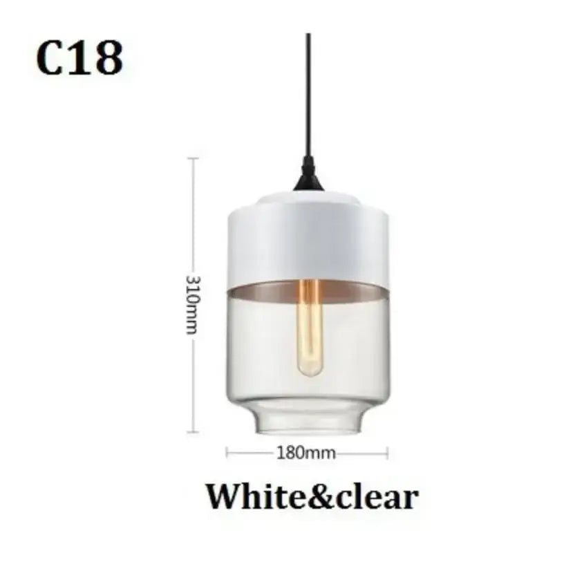 White and clear cylindrical pendant light with frosted glass shade and Edison bulb for decorbites black glass set