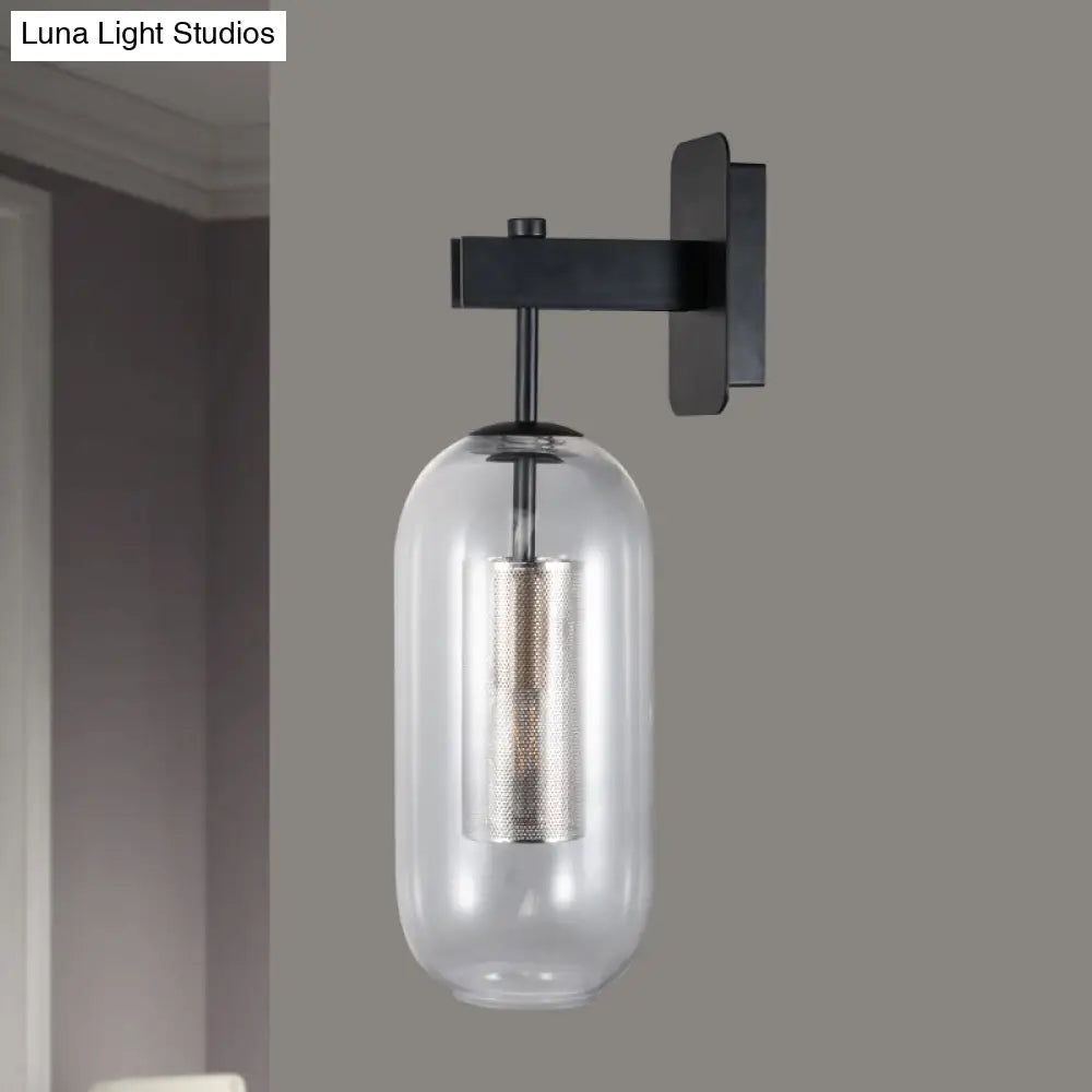 DecorBites™ DecorBites™ Modern Black Glass Wall Light Sconce - Single Light, Pill Shape Design
