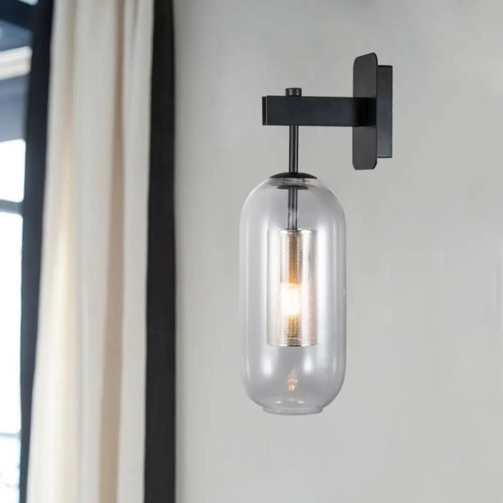 DecorBites™ DecorBites™ Modern Black Glass Wall Light Sconce - Single Light, Pill Shape Design