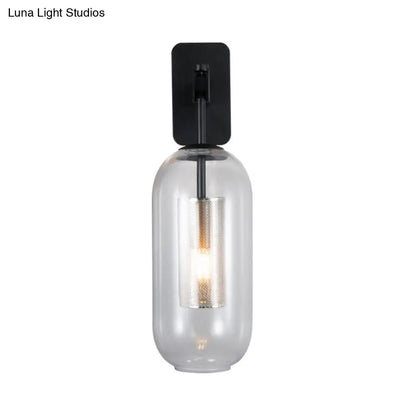 DecorBites™ DecorBites™ Modern Black Glass Wall Light Sconce - Single Light, Pill Shape Design