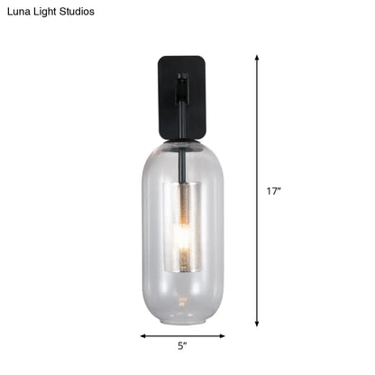 DecorBites™ DecorBites™ Modern Black Glass Wall Light Sconce - Single Light, Pill Shape Design