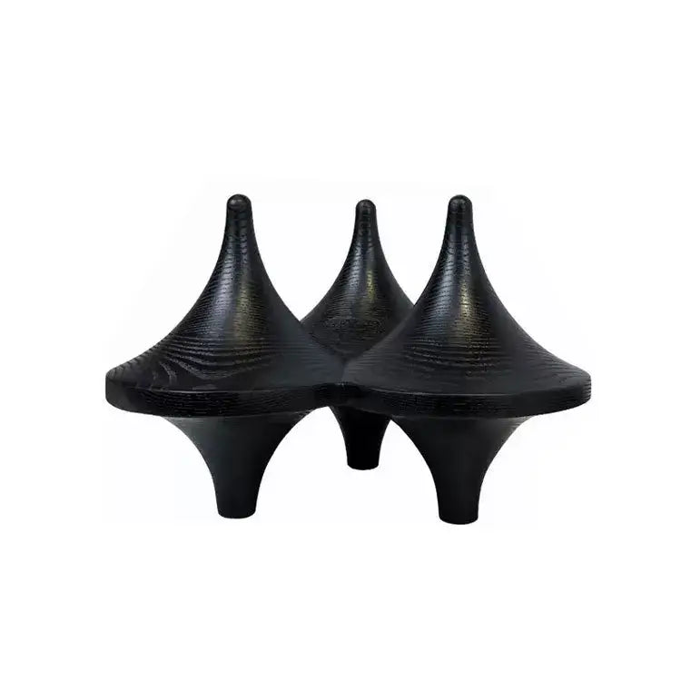 Modern black glossy decorbites geometric gyroscope centerpiece with three textured conical gyroscope triangle cones