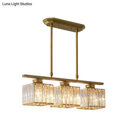 Gold-finished modern black and gold 3-light crystal chandelier with rectangular glass shades and e26 bulb base for 110v-120v use