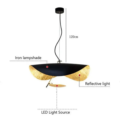 Modern black and gold iron pendant lamp with reflective lighting for dining room decorbites lederam manta pendant