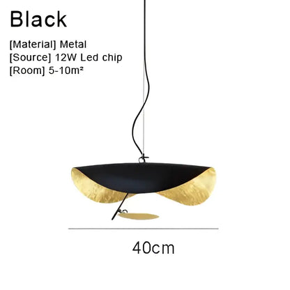 Modern black metal pendant lamp with gold leaf accents and 12w led chip for dining room decorbites lederam manta pendant