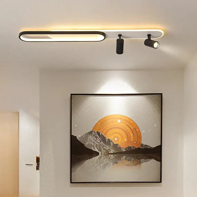 Modern black and white linear ceiling light acrylic led chandelier with two adjustable spotlights by decorbites acrylic led